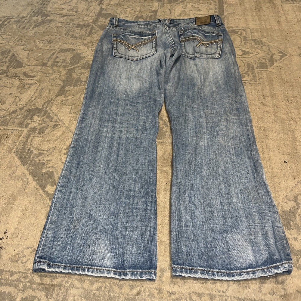 Flypaper Jeans Mens 34 X 30 Blue Bootcut Denim Distressed Faded Jeans